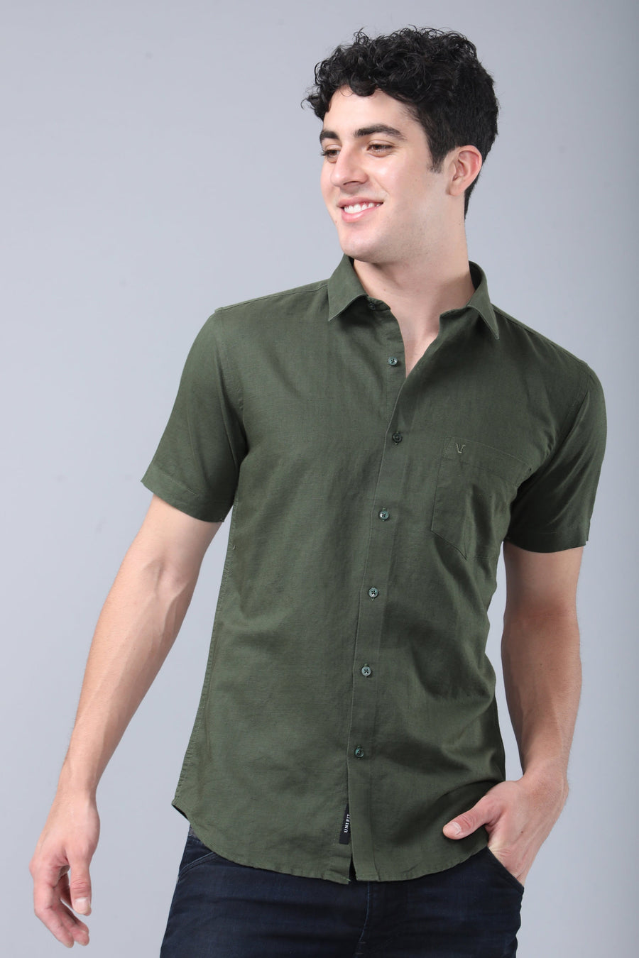Green Cotton Lenin Shirt