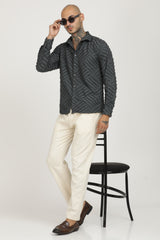 Grey Classic Slim Fit Self Design Textured Casual Shirt - IVYN