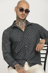 Grey Classic Slim Fit Self Design Textured Casual Shirt - IVYN