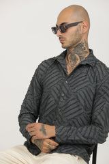 Grey Classic Slim Fit Self Design Textured Casual Shirt - IVYN