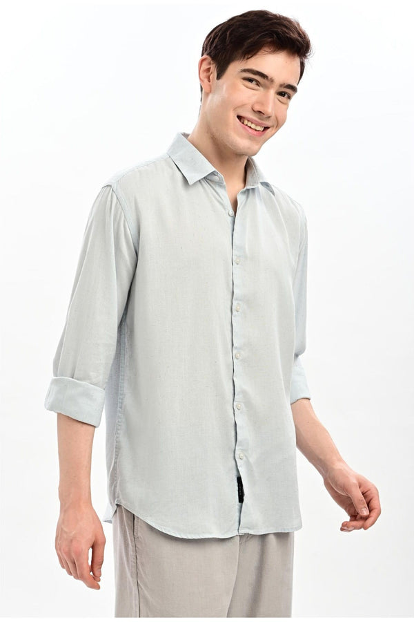 Ice Blue Textured Relaxed-Fit Shirt for Men - IVYN