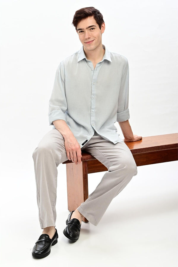 Ice Blue Textured Relaxed-Fit Shirt for Men - IVYN