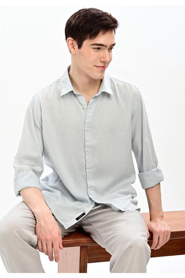 Ice Blue Textured Relaxed-Fit Shirt for Men - IVYN
