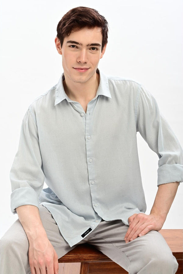 Ice Blue Textured Relaxed-Fit Shirt for Men - IVYN
