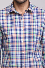 Classic Blue and Orange Plaid Casual Check Shirt - IVYN