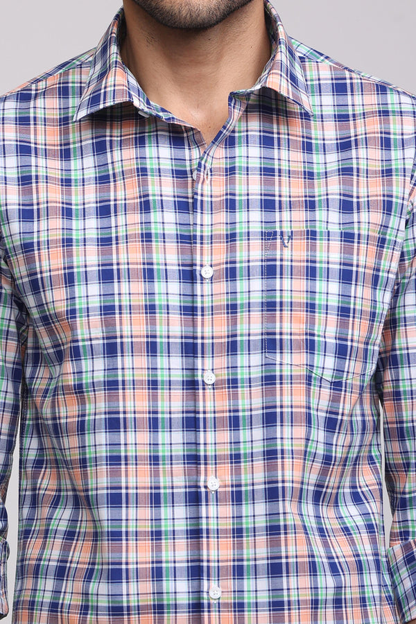 Classic Blue and Orange Plaid Casual Check Shirt — alternate view