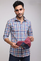 Classic Blue and Orange Plaid Casual Check Shirt - IVYN