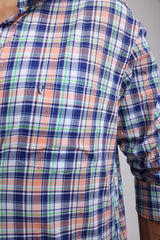 Classic Blue and Orange Plaid Casual Check Shirt - IVYN