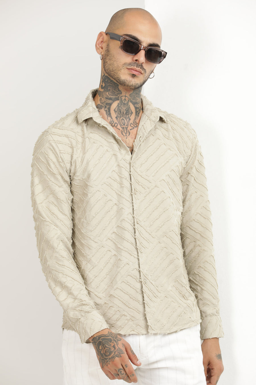 Ivory Classic Slim Fit Self Design Textured Casual Shirt - IVYN
