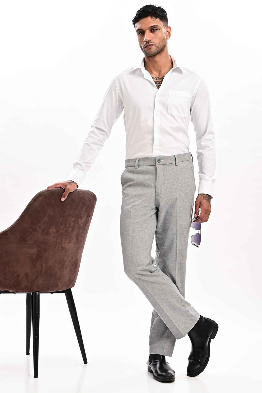 Mercer Tailored Formal Trousers — Light Grey Mélange