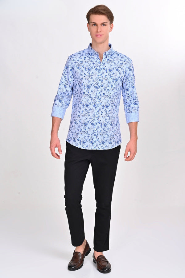 White & Blue Floral Printed Shirt (image 1)