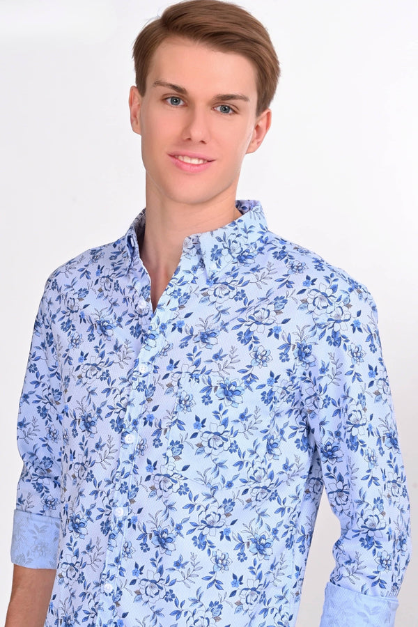 White & Blue Floral Printed Shirt (image 2)