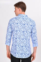 White & Blue Floral Printed Shirt - IVYN