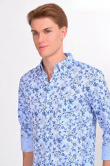 White & Blue Floral Printed Shirt - IVYN