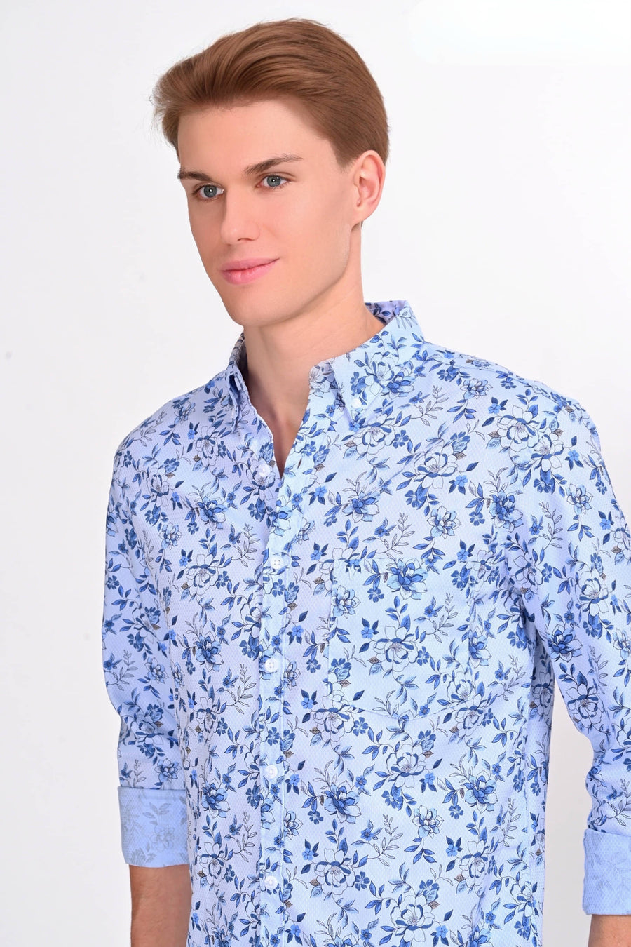 White & Blue Floral Printed Shirt - IVYN