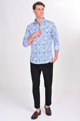 White & Blue Floral Printed Shirt - IVYN