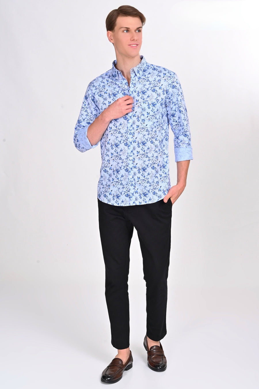White & Blue Floral Printed Shirt - IVYN