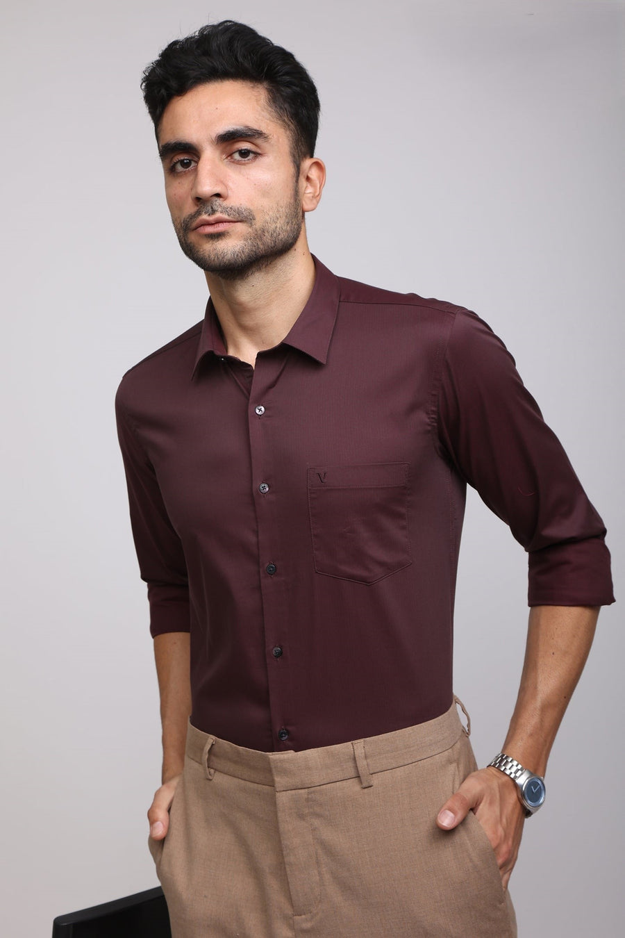 Premium Maroon Solid Shirt - IVYN