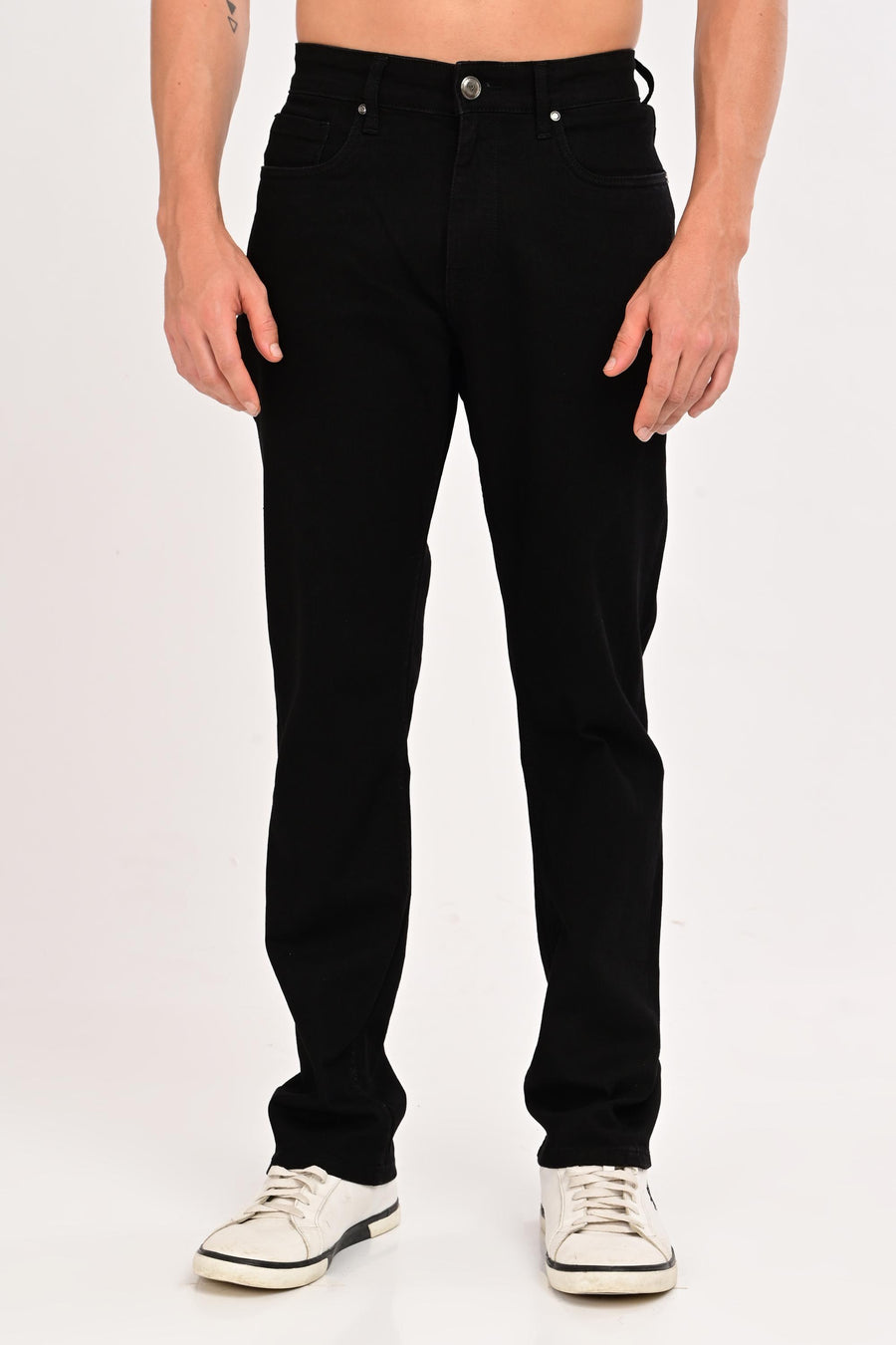 Front view of IVYN Camden Jet Black straight-fit jeans