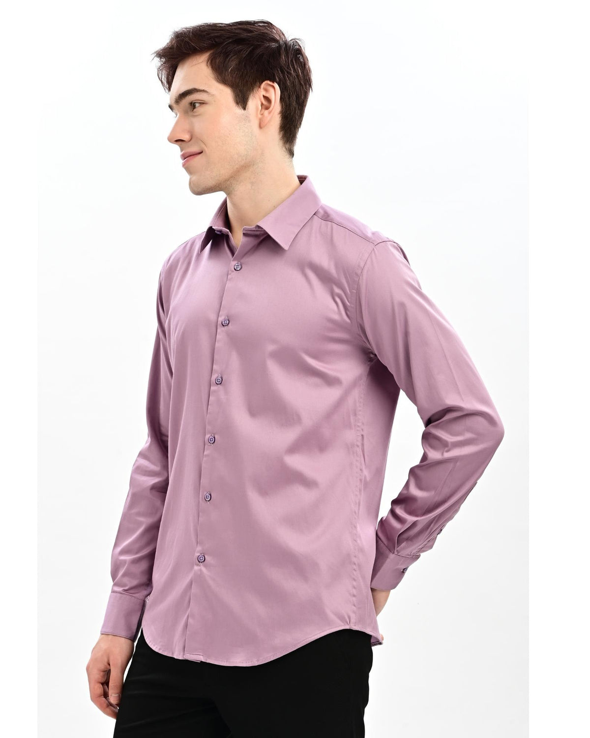 Dusty Mauve Satin Slim Fit Formal Shirt