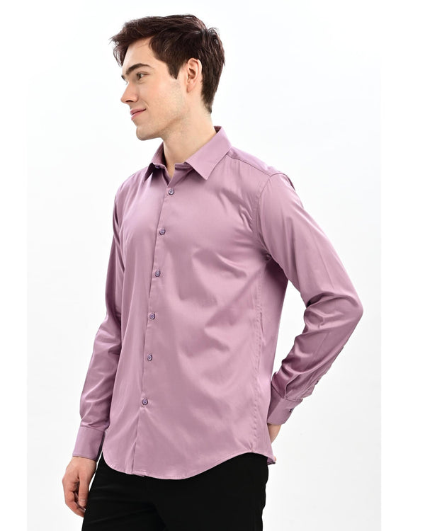 IVYN Dusty Mauve Satin Slim Fit Formal Shirt for men – front view