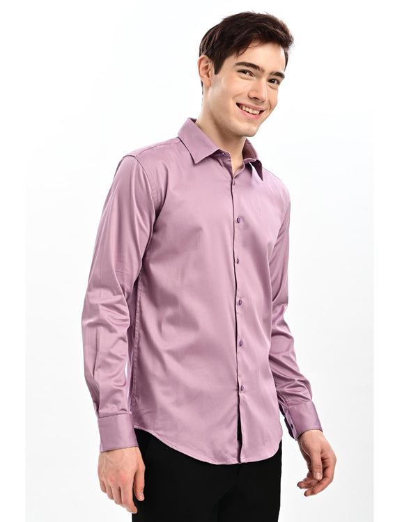 Dusty mauve satin slim fit shirt for men – side view