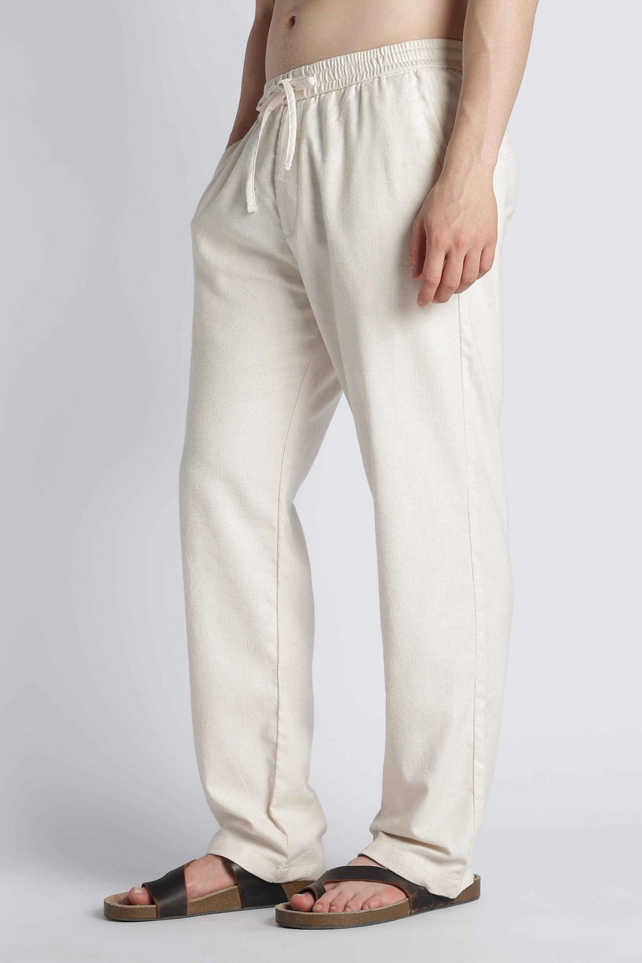 Linen-Blend Drawstring Trousers — Ecru