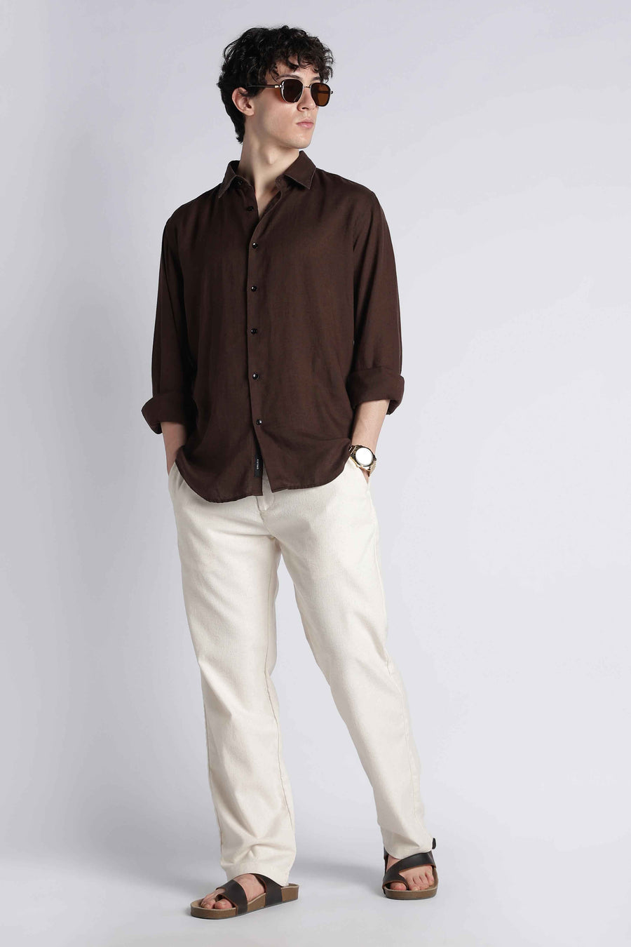 Linen-Blend Drawstring Trousers — Ecru