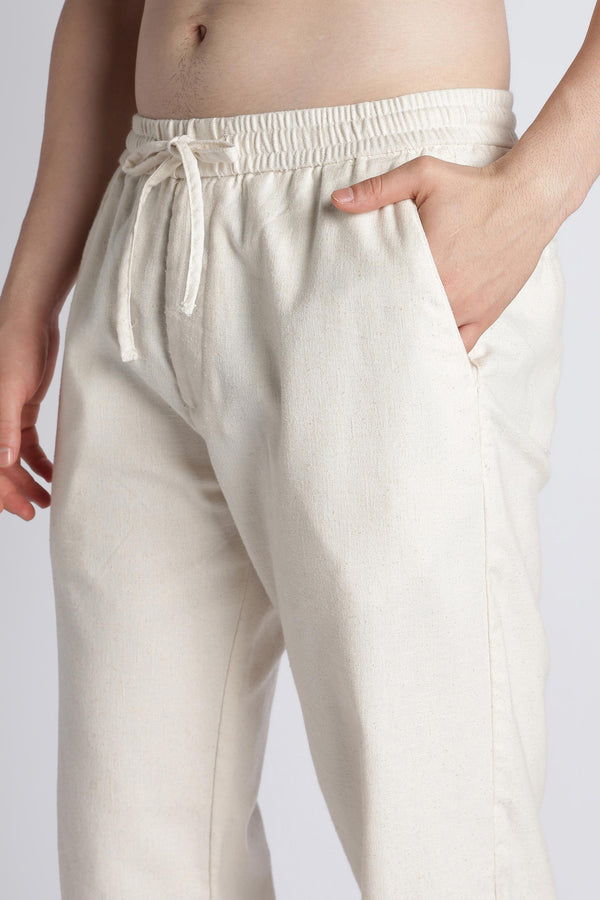 Side-pocket and textured linen-blend fabric detail