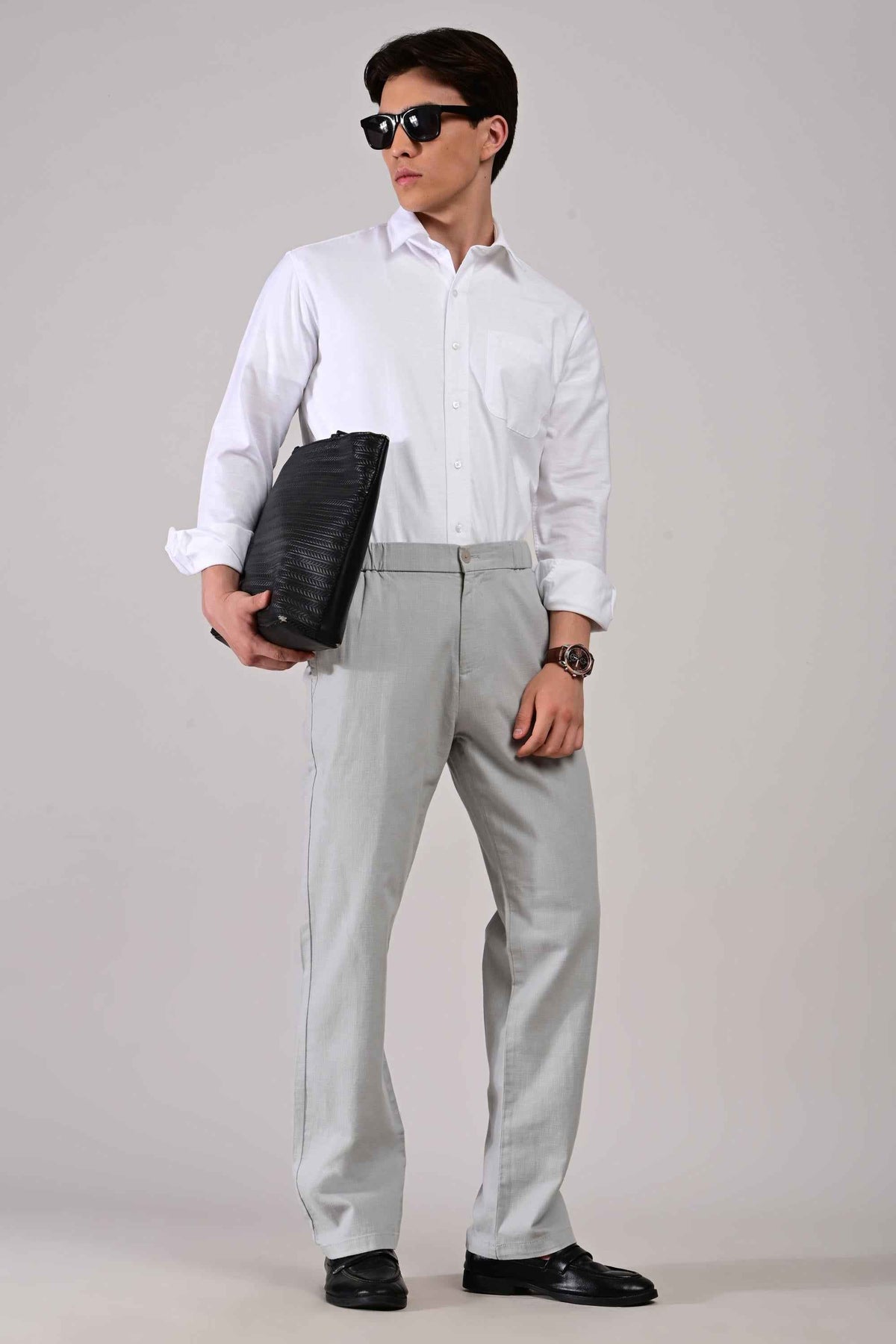 IVYN Linettes Straight Fit Summer Trousers in Stone Grey