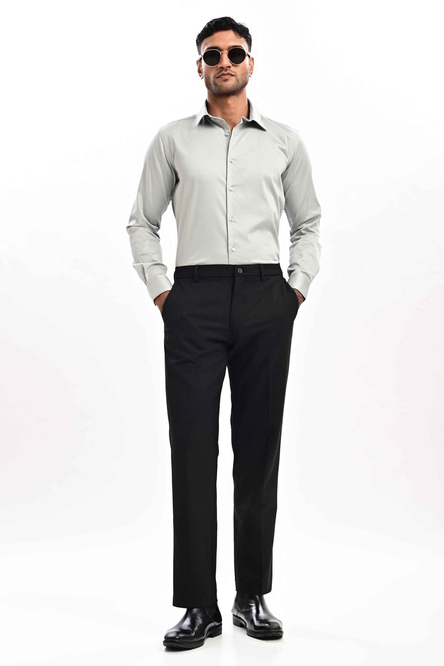 Sterling Micro-Check Formal Trousers — Graphite Black