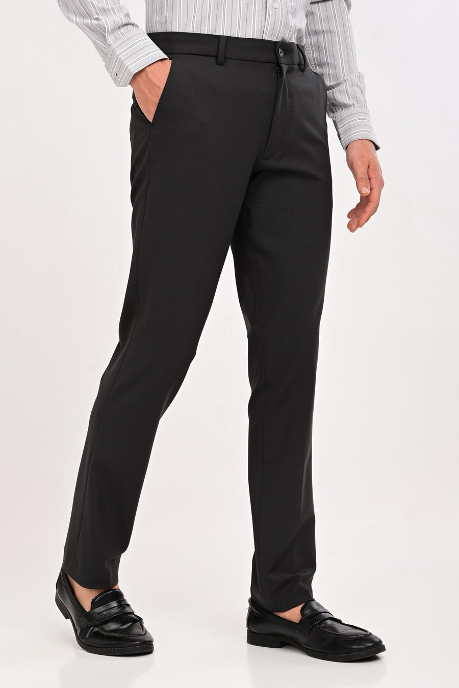 Angled front view of IVYN Regent Charcoal formal trousers