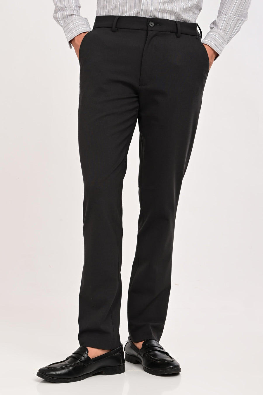 Front view of IVYN Regent Charcoal slim-fit formal trousers