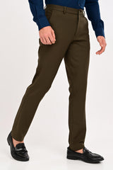 Angled front view of IVYN Regent Deep Olive formal trousers