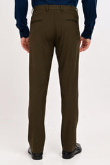 Back view of IVYN Regent Deep Olive slim-fit formal trousers