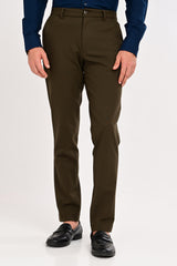 Front view of IVYN Regent Deep Olive slim-fit formal trousers