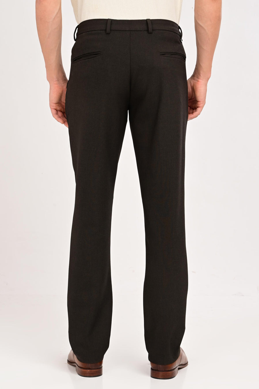Back view of IVYN Regent Espresso Melange slim-fit formal trousers