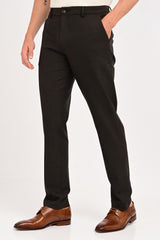 Three-quarter view of IVYN Regent Espresso Melange tailored trousers