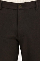 Waistband, button and concealed fly detail of IVYN Espresso Melange trousers