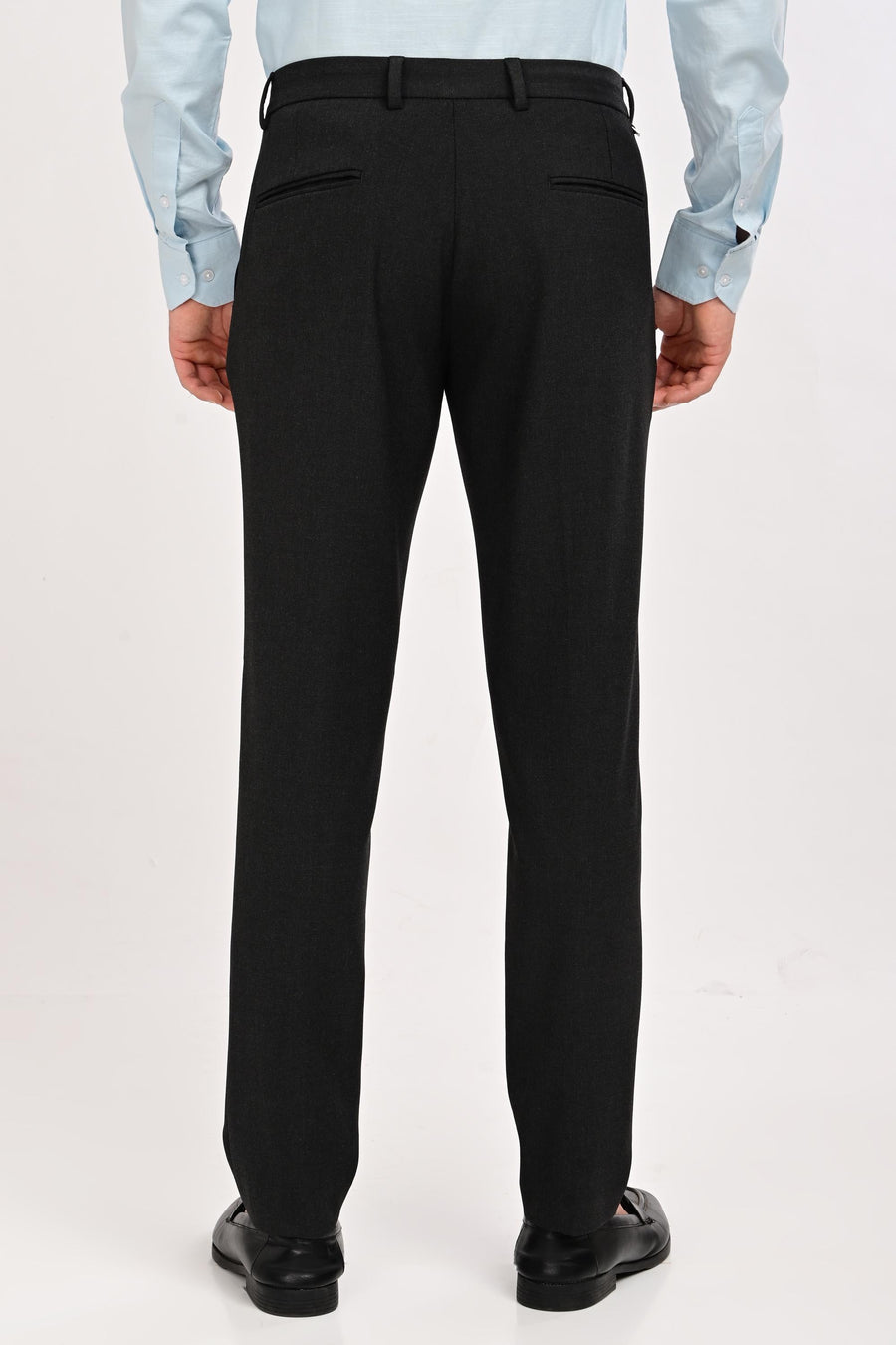 Back view of IVYN Regent Graphite Melange slim-fit formal trousers