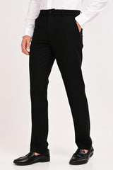 Front view of IVYN Regent Jet Black slim-fit formal trousers