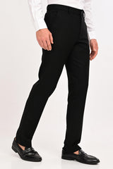 Three-quarter view of IVYN Regent Jet Black tailored trousers