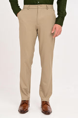 Front view of IVYN Regent Mushroom Taupe slim-fit formal trousers