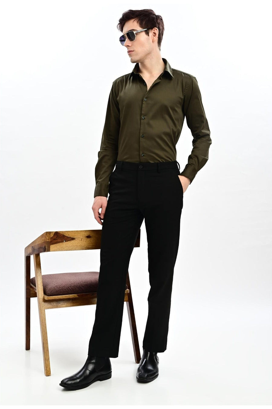 Jet Black Straight Fit Formal Trousers