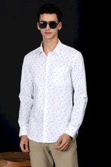 Light Blue Floral Printed White Casual Shirt