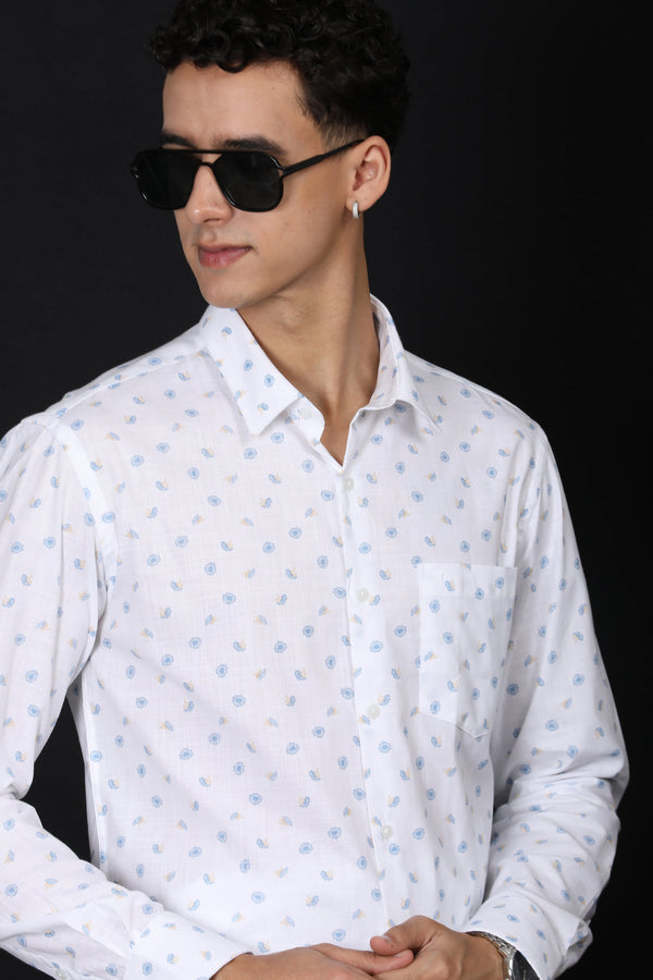 Light Blue Floral Printed White Casual Shirt (image 4)