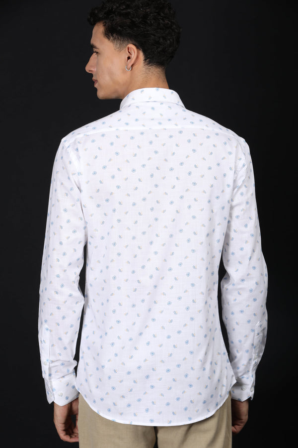 Light Blue Floral Printed White Casual Shirt (image 6)