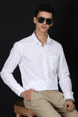 White Printed Slim Fit Casual Shirt – Light Blue Floral Design - IVYN