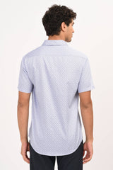 Light Blue Geometric Microprint Half Sleeve Casual Shirt - IVYN