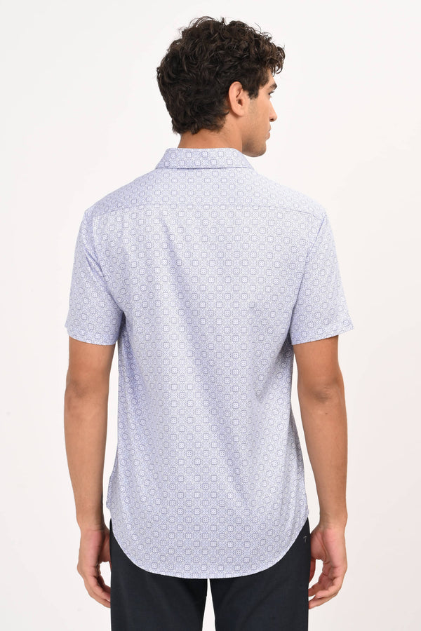 Light Blue Geometric Microprint Half Sleeve Casual Shirt (image 1)